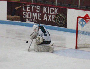 Colton Koopman makes the save for Reeths-Puffer. Photo/Jason Goorman