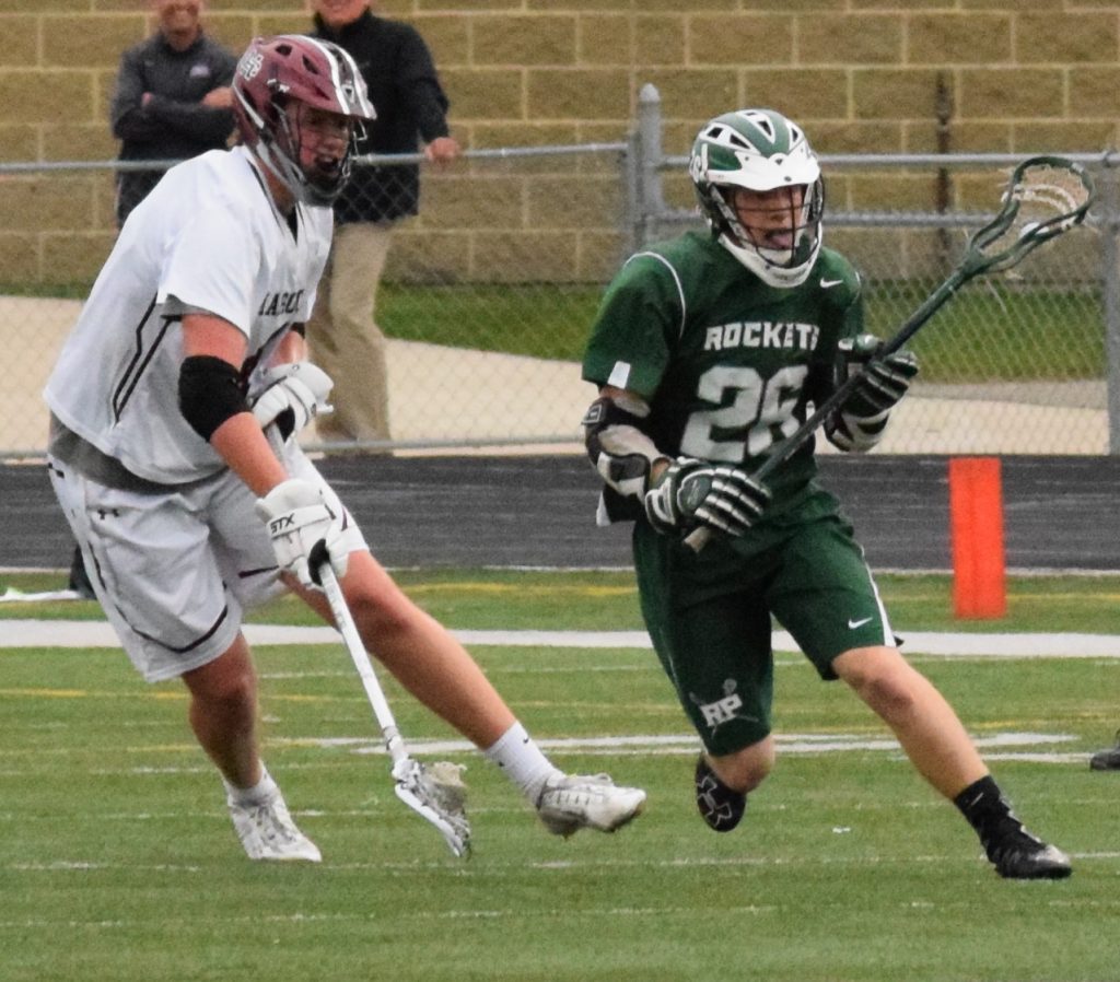 Attacker Connor Weessies makes a move for Reeths-Puffer. Photo/Scott Halterman