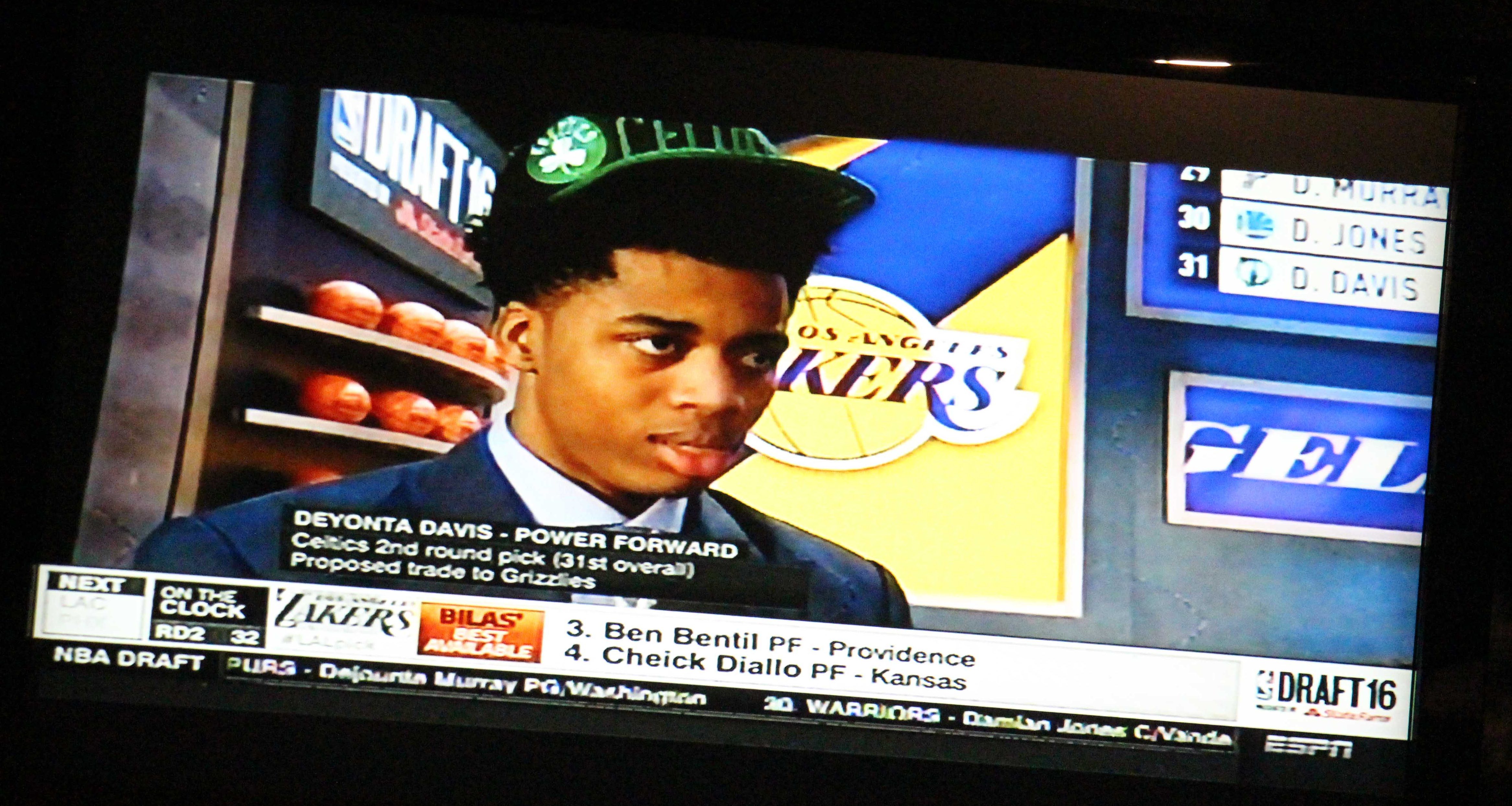 Deyonta Davis gets interviewed on television after being selected 31st overall and first in the second round of the NBA 2016 draft. 