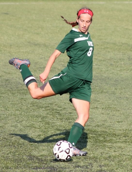Brea Frein gets ready to clear the possession up field for WMC. Photo/Jeff Ericson